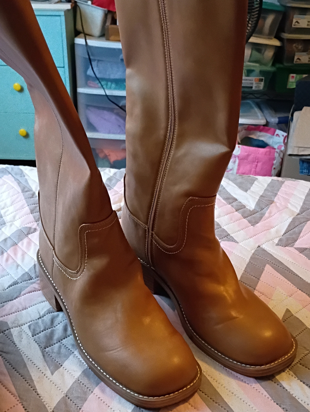 No Boundaries Women's Over-the-Knee Tan Faux Leather Boots